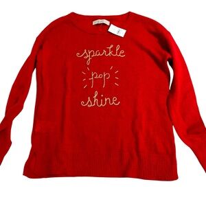 Loft XS red sweater nylon,acrylic,mohair, wool blend NWT gold embroidery holiday